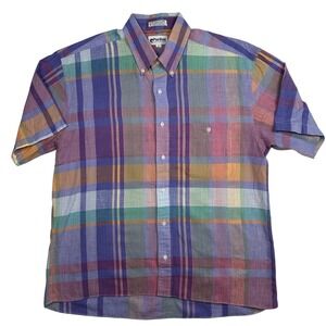 Puritan Mens Plaid Button Up Short Sleeve Shirt Multicolor Casual Top